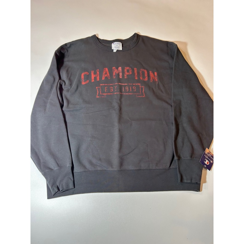 Champion Sweatshirt Men's 2XL Black Distressed Graphic Est 1919 Pullover